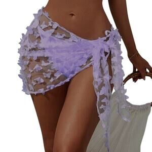 sheer mesh butterfly applique sarong swim cover side tie skirt SK 3004